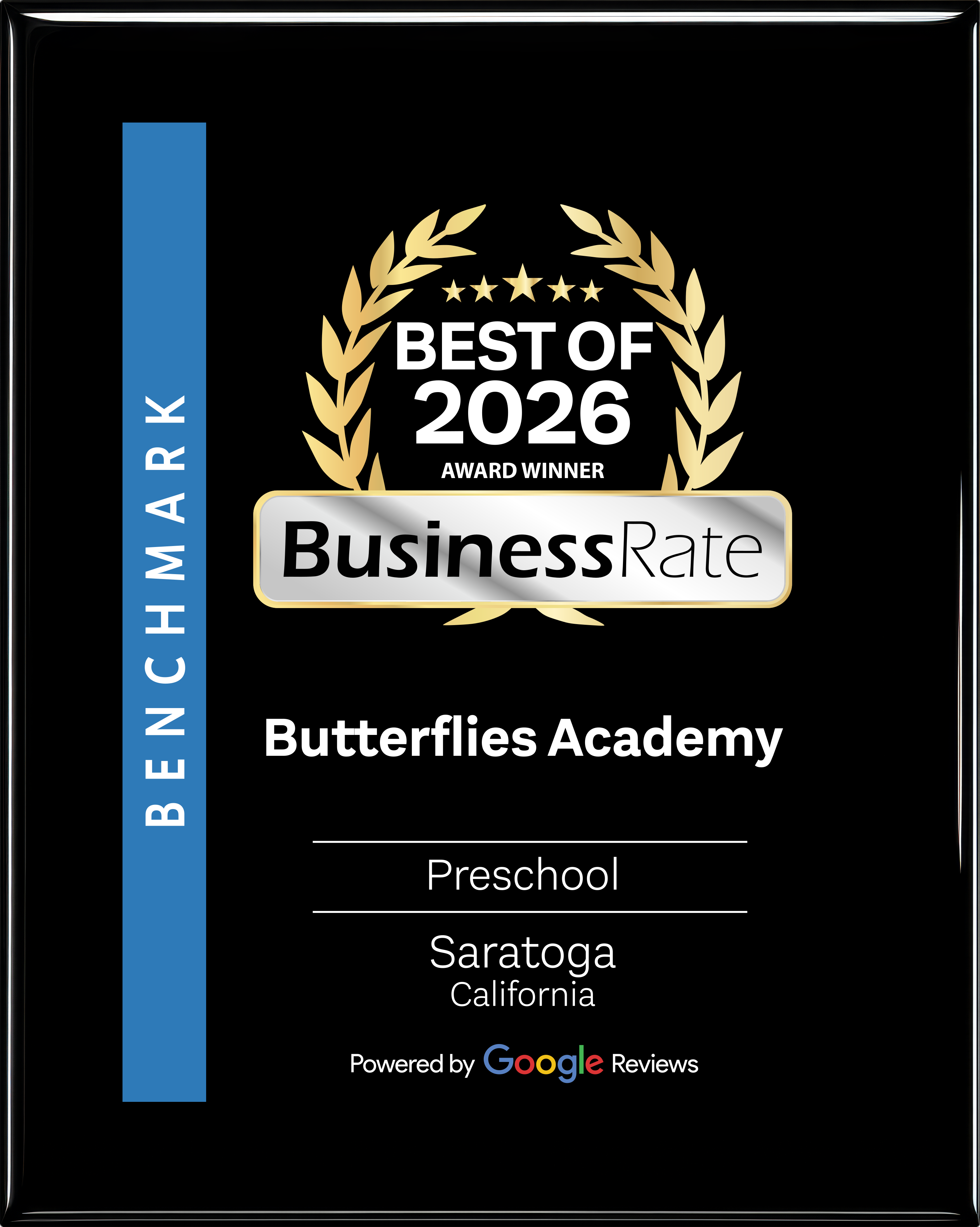Butterflies Academy Best of 2026 Award Plaque, powered by Google Reviews